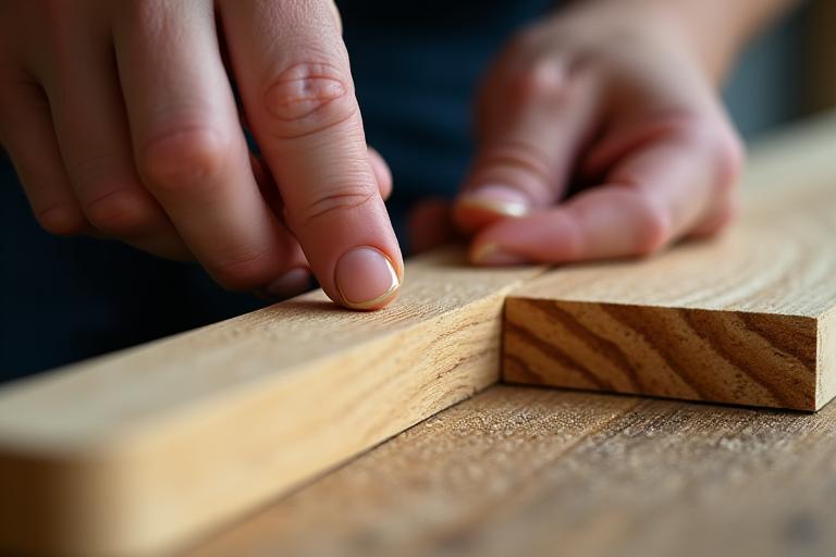 Nærbilde av en håndverker som jobber med en svalehaleskjøt i tre.